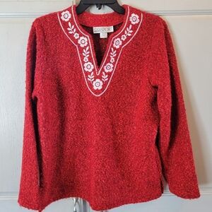 C.D. Sport Red Orange Embroidered Embellishmented Sweater